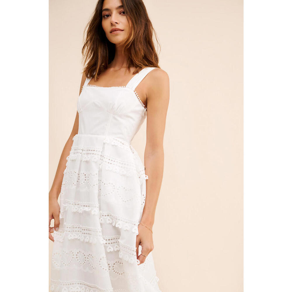 Anthropologie x English Factory - Poplin Heart Embroidery White Midi Dress